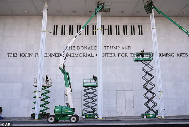 New signage, The Donald J. Trump and The John F. Kennedy Memorial Center For The Performing Arts, is unveiled on the Kennedy Center