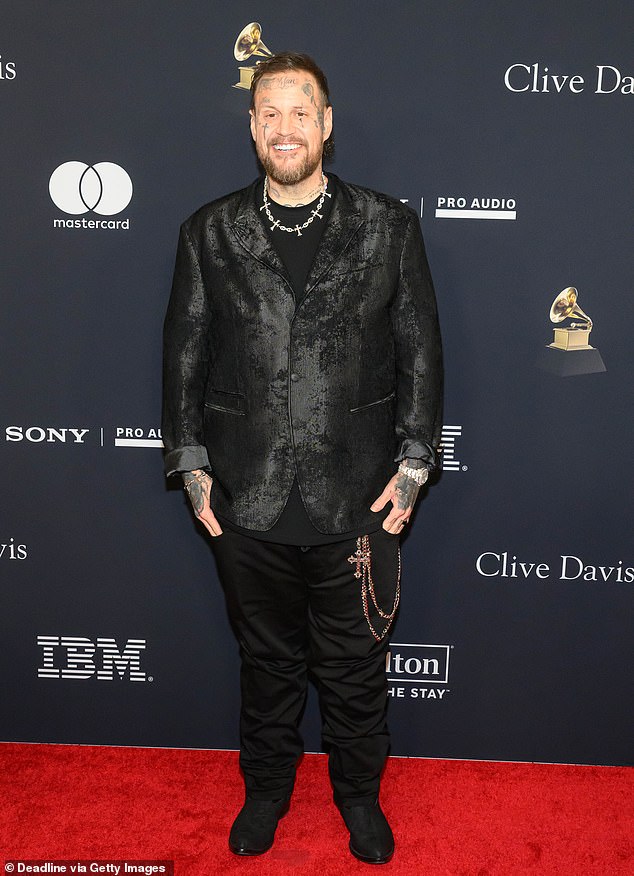 The musical artist looked slimmer than ever in a black suit at the star-studded event