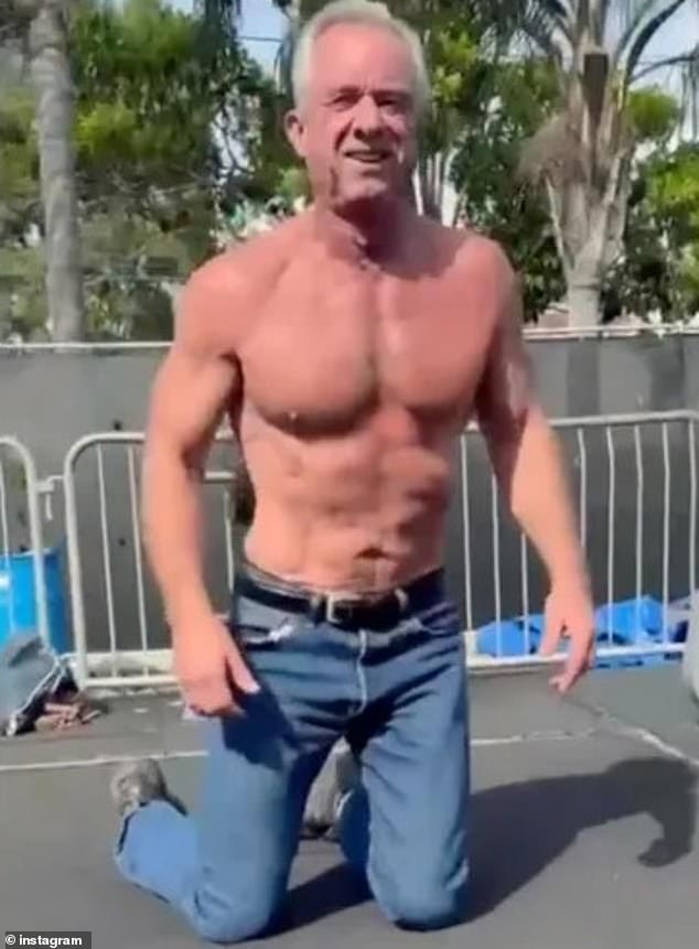 RFK Jr is shown above during a workout that he posted on social media