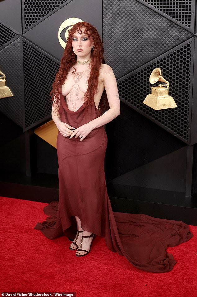 Roan, 27, dared to bare as she arrived at the event wearing a see-through, burgundy mesh gown that hung off of her nipple piercings