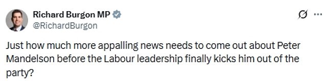 Labour MPs had been demanding that Sir Keir kick Lord Mandelson out of the party before he went of his own accord