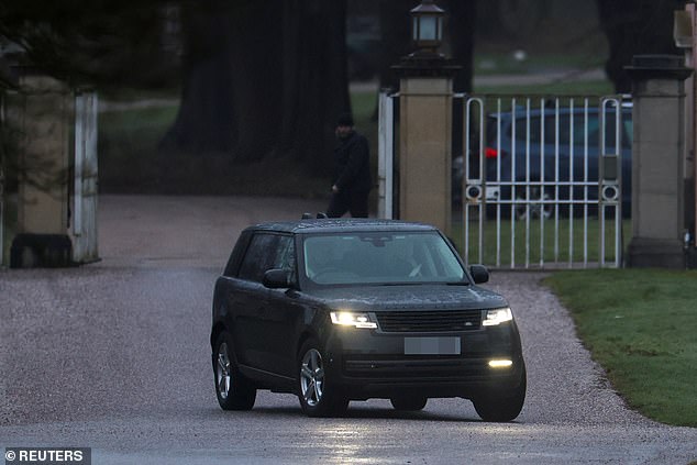 A car thought to be transporting Andrew Mountbatten-Windsor is seen near Royal Lodge in Windsor on Sunday morning