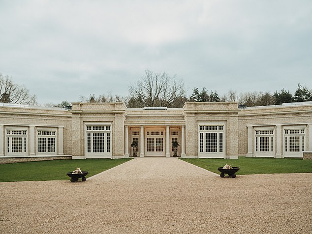 Kim jetted into the UK on her £100million private jet to spend just 24 hours with her new beau at the exclusive Estelle Manor (pictured), with three bodyguards protecting the couple