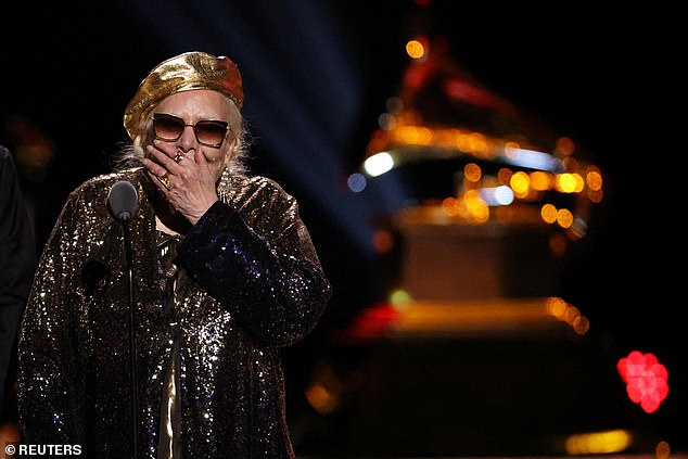 Joni Mitchell didn't know she had won the Best Historical Album award when she was brought up on stage during the premiere ceremony