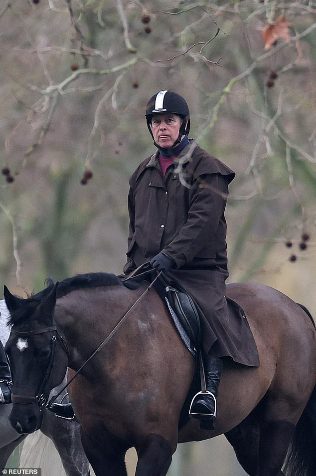 A defiant Andrew Mountbatten-Windsor went riding near his Royal Lodge home on Monday morning as his daughters said they were embarrassed their parents' relationship with Epstein