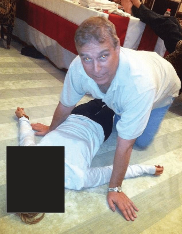 Disturbing images released as part of the Epstein files appear to show Andrew Mountbatten Windsor crouching on all fours over a female lying on the floor