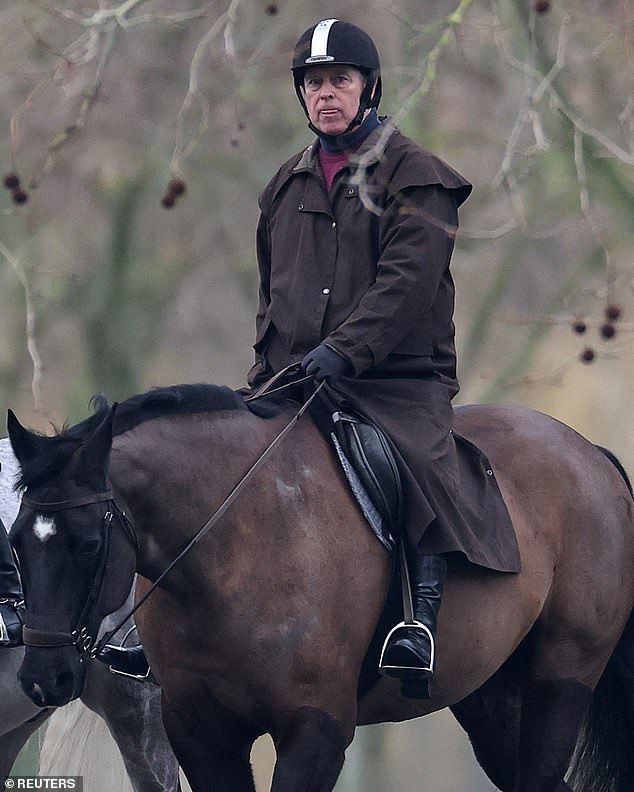 A defiant Andrew Mountbatten-Windsor went riding near his Royal Lodge home on Monday morning as his daughters said they were embarrassed their parents' relationship with Epstein