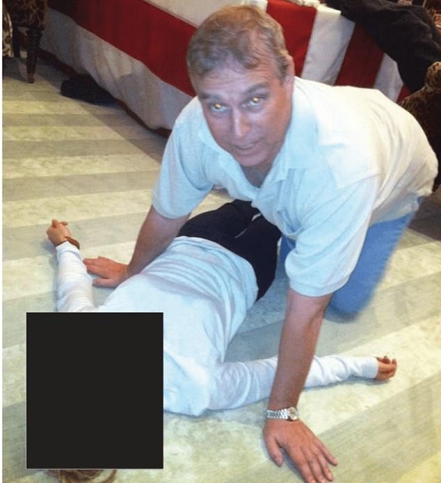 Disturbing new images released as part of Friday's Epstein files appear to show Andrew Mountbatten-Windsor crouching on all fours over a female lying on the floor