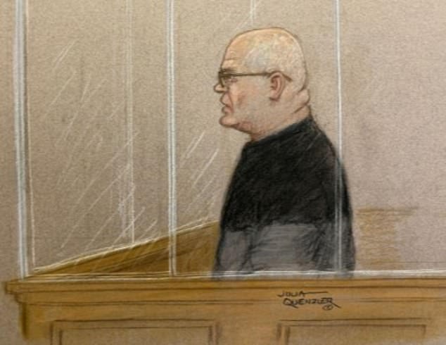 Wright pictured in a court drawing on Monday. It is the first time that one of Britain's most notorious killers has admitted responsibility for any of his crimes