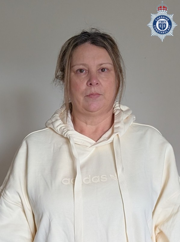 Cheryl Ward, 53, a missing person from Crewe, wearing a cream Adidas hoodie.