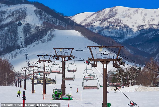 Brooke was snowboarding at the Tsugaike Kogen Mountain Resort (pictured) last Friday morning when her backpack became entangled with the chairlift, and she was dragged, suspended by the machine, and went into cardiac arrest.