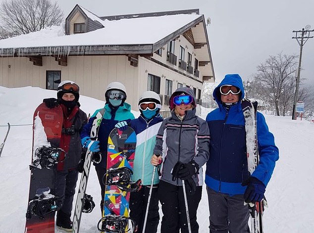 The Days had been on snow holidays and travelled to Japan as a family prior to their youngest, Brooke (centre) going to work and live in Japan's Hakuba Valley as a snow sports physio receptionist