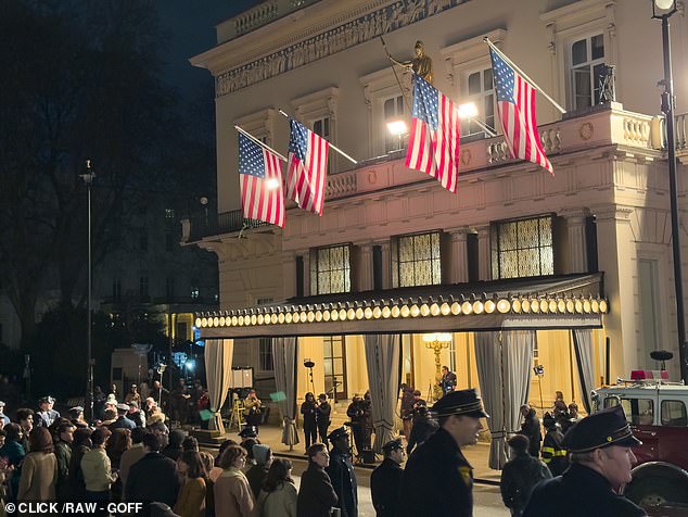 The Plaza Hotel circa 1964 was brought back to life, albeit on the streets of London, as filming continued on Sunday evening