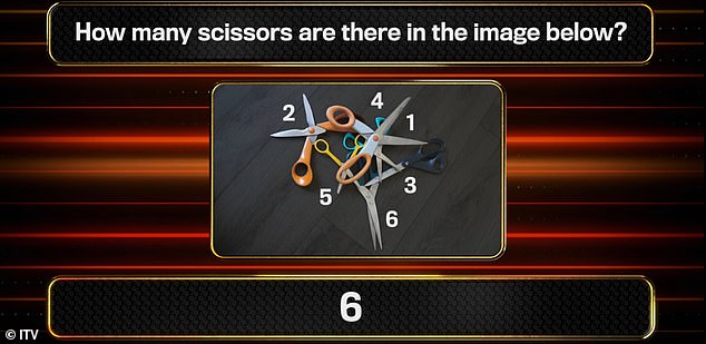 After the time limit was up, Lee revealed the correct answer to be six pairs of scissors altogether
