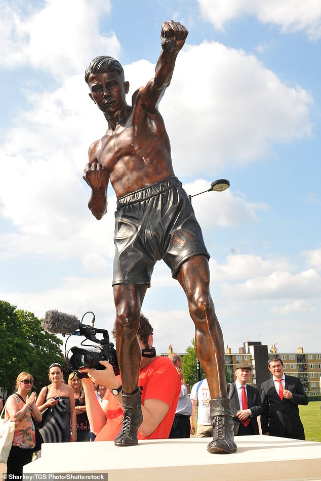 The bronze statue in honour of Teddy Baldock was unveiled in Langdon Park, Poplar, in 2014