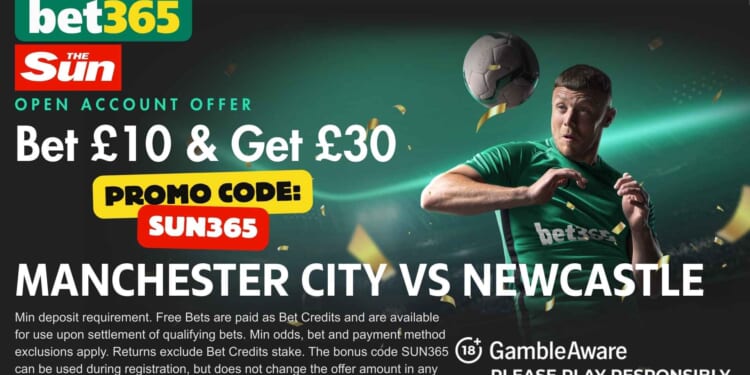 £30 bonus for Man City vs Newcastle with SUN365