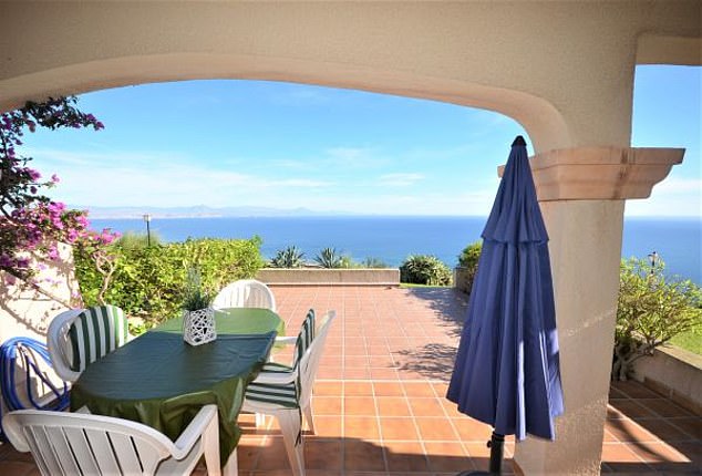Pictured: One of the patios overlooking the Mediterranean on the residential development