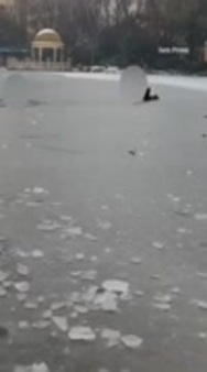 Moment HERO dad dives into freezing lake to save stranger’s son