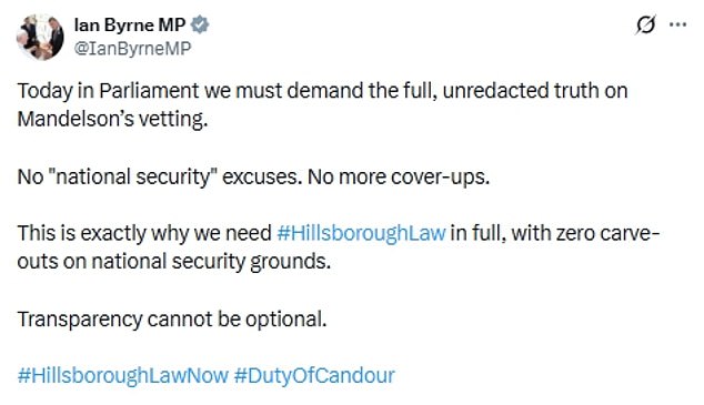 Backbench MP Ian Byrne said the 'full, unredacted truth' has to come out