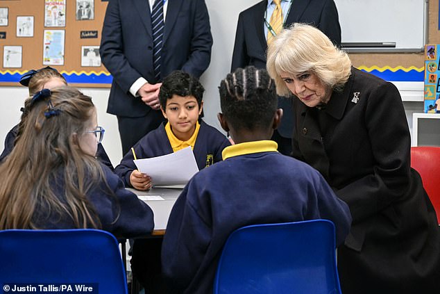 Queen Camilla (pictured right), patron of the National Literacy Trust, has made the encouragement of reading a cornerstone of her public work and appeared delighted to see so many youngsters enthused by the new addition to Christ Church Primary School