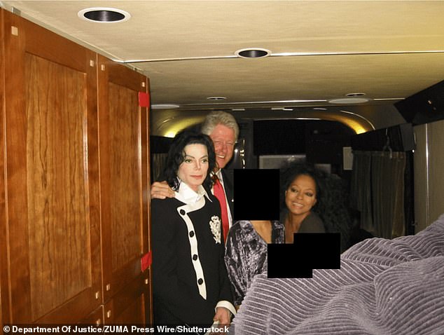 Clinton, Michael Jackson and Diana Ross in a photograph released as part of the Epstein files