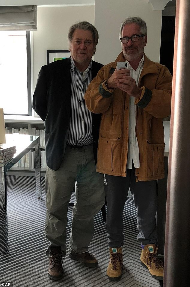 An undated photo released by the House Oversight Committee of Bannon and Epstein