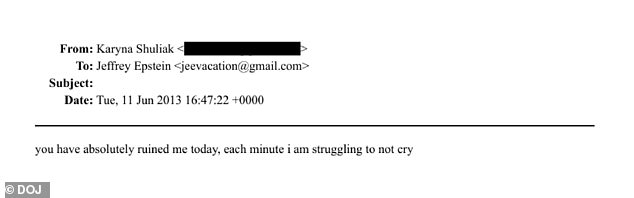 Karyna emailed him in the aftermath of that fight, declaring that he had 'ruined' her day and drove her to tears
