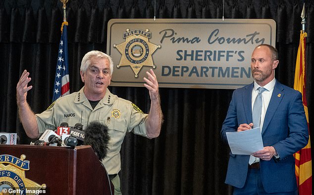 Pima County Sheriff Chris Nanos (left) told reporters at a press conference that investigators were 'following all leads' when asked if Nancy's abductors had made any ransom demands