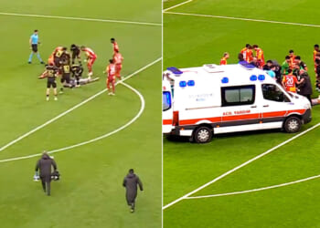 Medics swarm onto pitch as star knocked out and another rushed to hospital in horror clash of heads