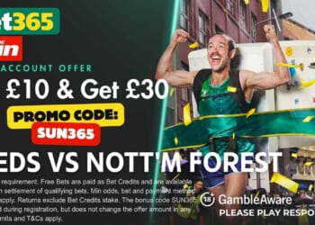 £30 bonus for Leeds vs Nott'm Forest with SUN365