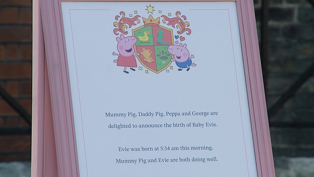 A plaque was placed outside the hospital to officiate the birth and confirm both Mummy Pig and Evie are doing well