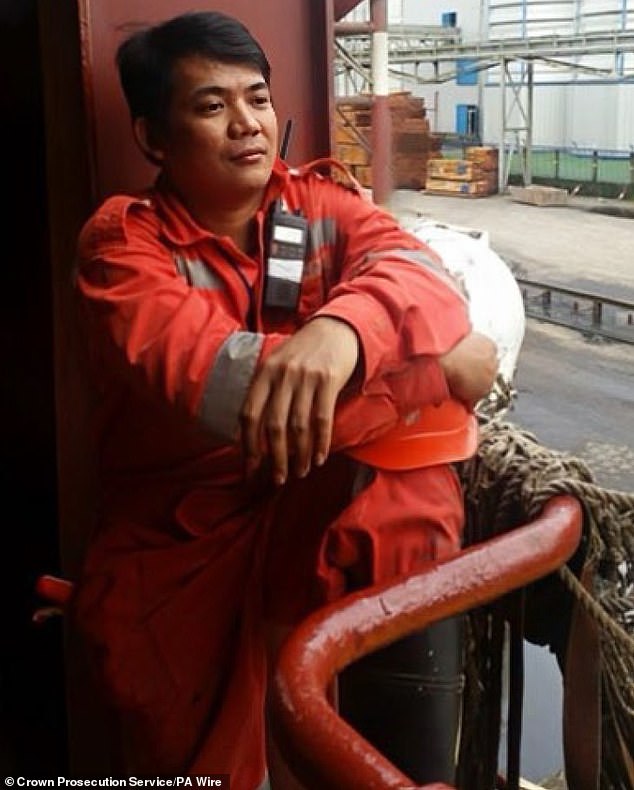 Filipino father of two Mark Angelo Pernia, 38, (pictured) was killed in the fireball after crews from Solong could not get to him due to the flames. His body has never been recovered