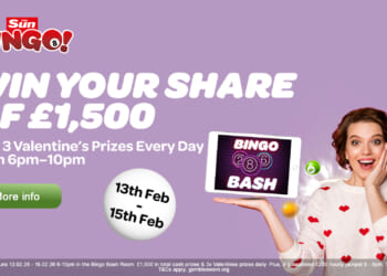 Sun Bingo’s Valentine’s Bingo Bash games have guaranteed cash jackpot wins