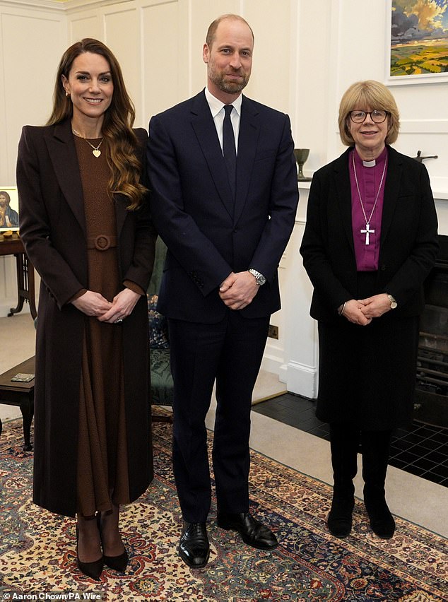 The royal couple posed for photographs as they met with the Archbishop in her study