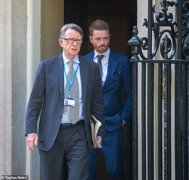 Peter Mandelson, then British Ambassador to the United States, and Downing Street Chief of Staff Morgan McSweeney are pictured leaving Number 10 in June, 2025