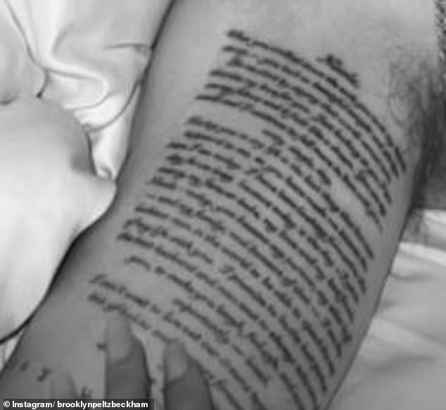 Brooklyn also has his vast wedding vow script adorned underneath his bicep