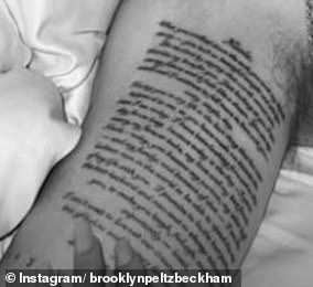 Brooklyn had his vast wedding vow script adorned underneath his bicep