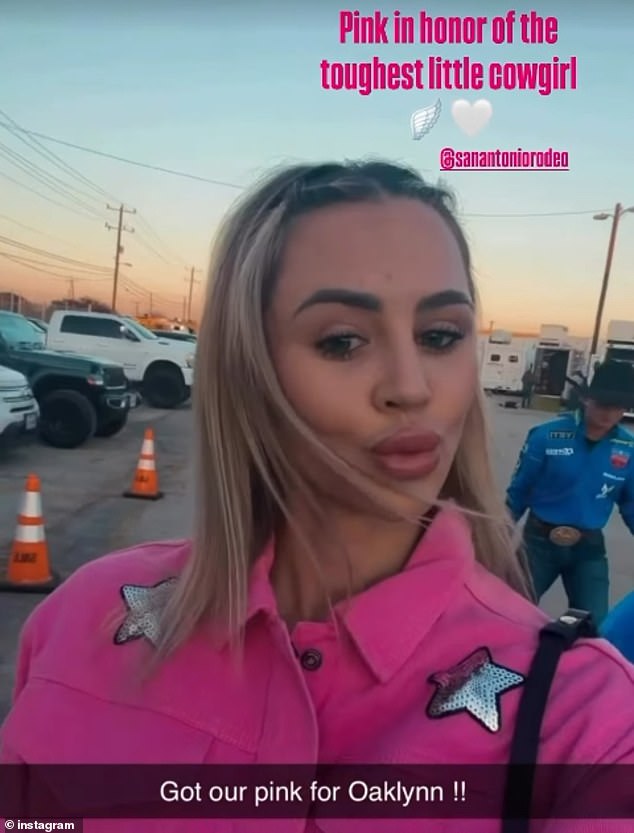 Breakaway roper Haley Sage Wright paid tribute to Oaklynn in an Instagram story that was shared by Kelsie