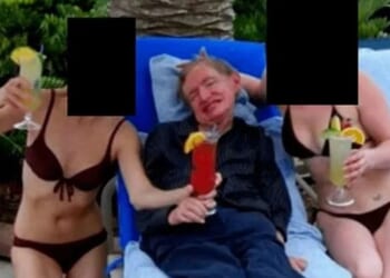 Professor Stephen Hawking pictured in Epstein files as physics genius snapped next to bikini-clad girls with cocktails