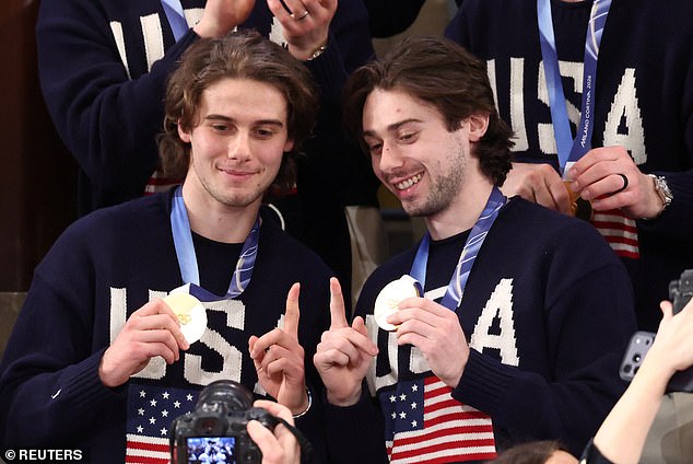 The Winter Olympics champions were given a rousing introduction from President Trump