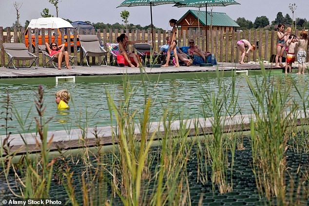 You¿ll struggle to find ¿sub-tropical aqua parks¿ in Huttopia parks, but that¿s exactly what some families are looking to avoid. Pictured: natural swimming pool at Huttopia Senonches campsite, Senonches, Eure-et-Loir, France