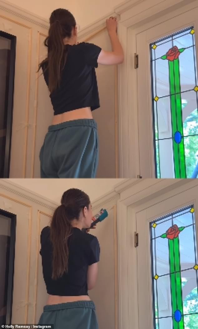 Also visible were the home's stylish stained-glass windows featuring bright green panelling and a rose design