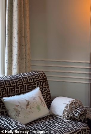 Among the snaps of the inside of the home shared included a brown and black patterned armchair
