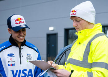 F1 rookie Arvid Lindblad doesn't even have a UK driving licence as Angry Ginge puts him to test in mock driving test