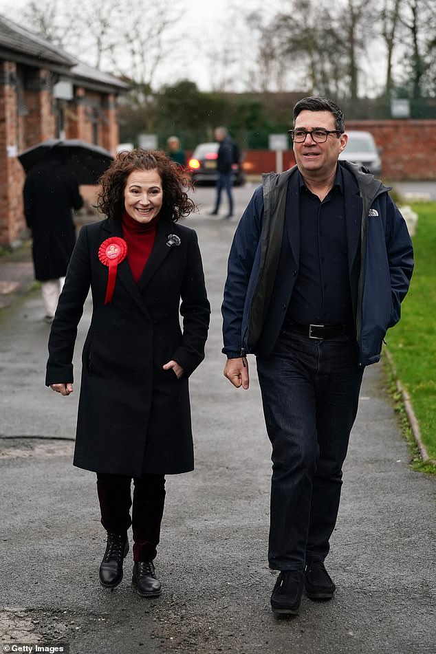 Manchester mayor Andy Burnham - who was blocked from standing in the contest by Sir Keir - was out canvassing with candidate Angeliki Stogia today