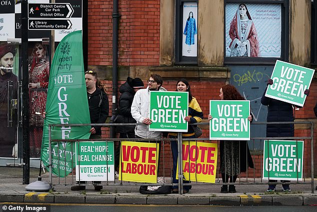 Party placards on the streets of Gorton & Denton today as the by-election reaches its conclusion