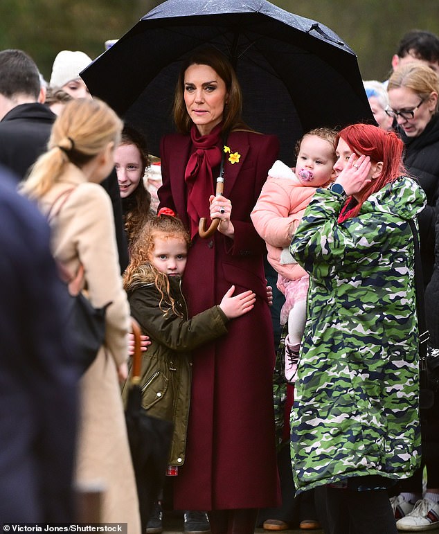 Another adorable young fan of the Princess of Wales rushed to cuddle her during a meet-and-greet outside a Welsh art gallery - but wasn't so quick to let go
