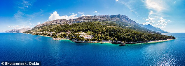 Punta Rata beach in Brela, Makarska Riviera, Croatia has bright blue waters
