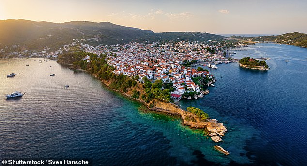 The old harbor and town of Skiathos island, Sporades, Greece