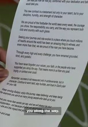 The letter highlighted his hard work and humility